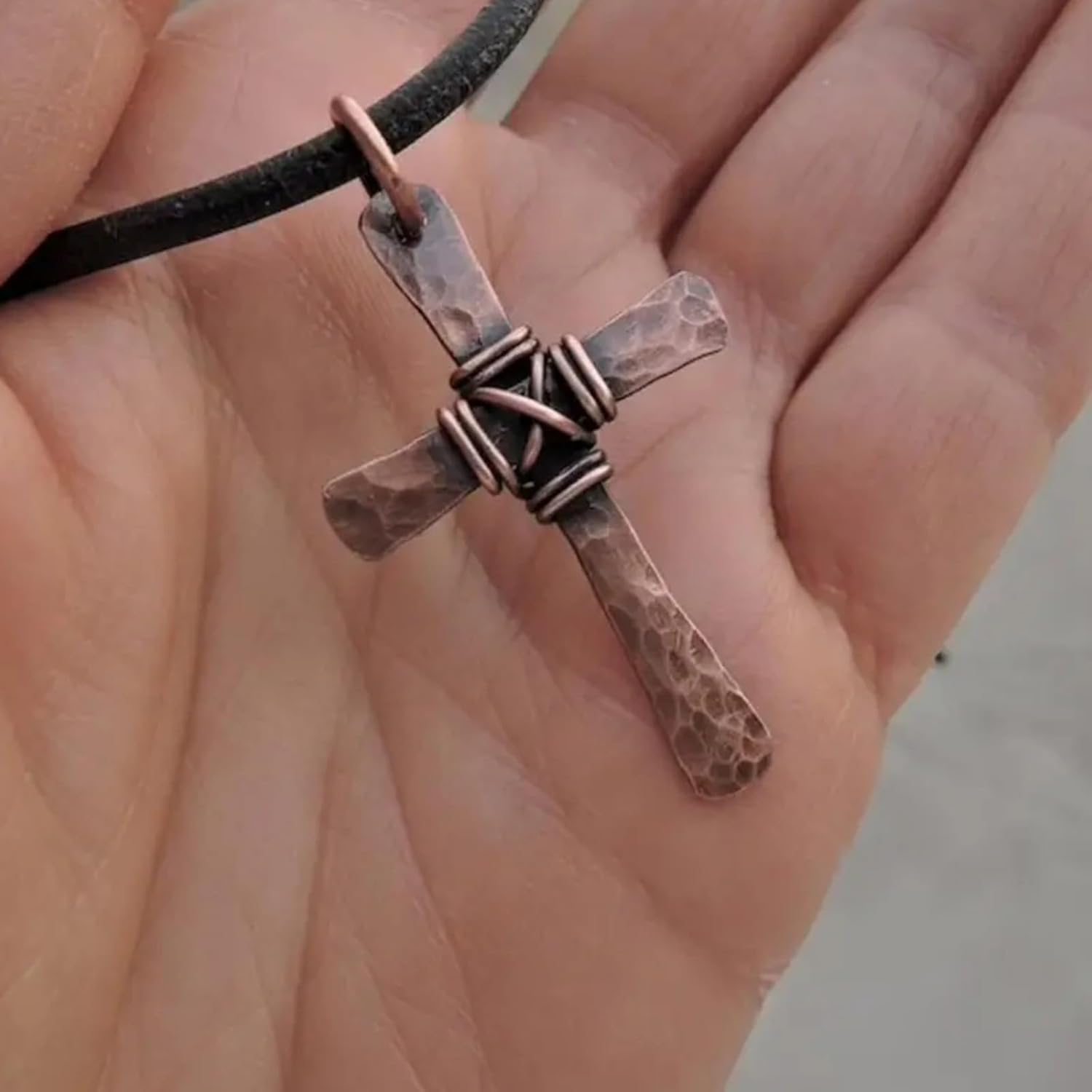 72ore Gifts for Grandson Necklace Cross Pendant Copper Leather Necklace for Men Inspirational Birthday Jewelry Gifts for Grandson - Image 2