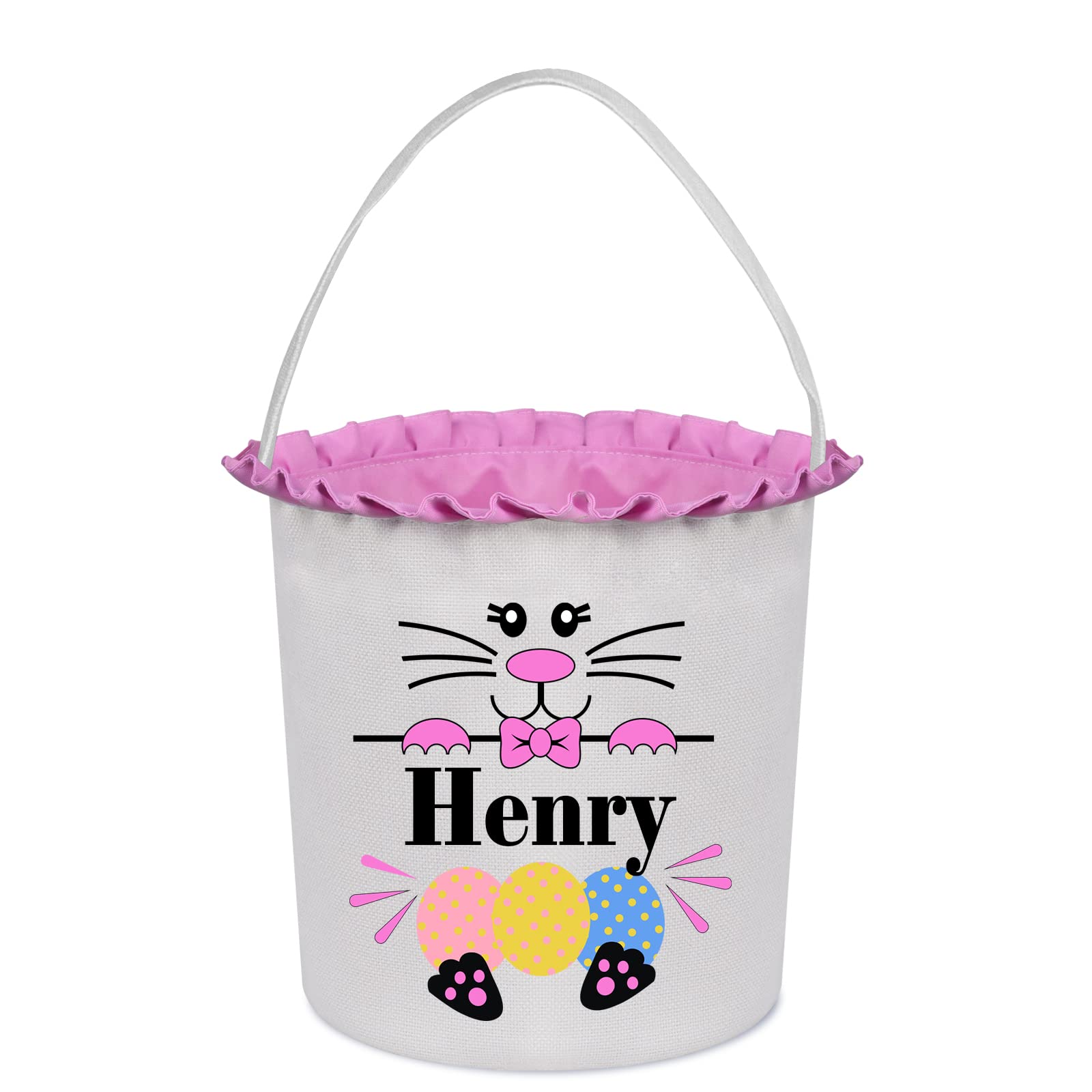 VAPCUFF Easter Basket for Kids, Personalized Easter Baskets with Name Easter Bunny Basket Easter Eggs Hunt Basket Easter Basket Bags for Girls Boys