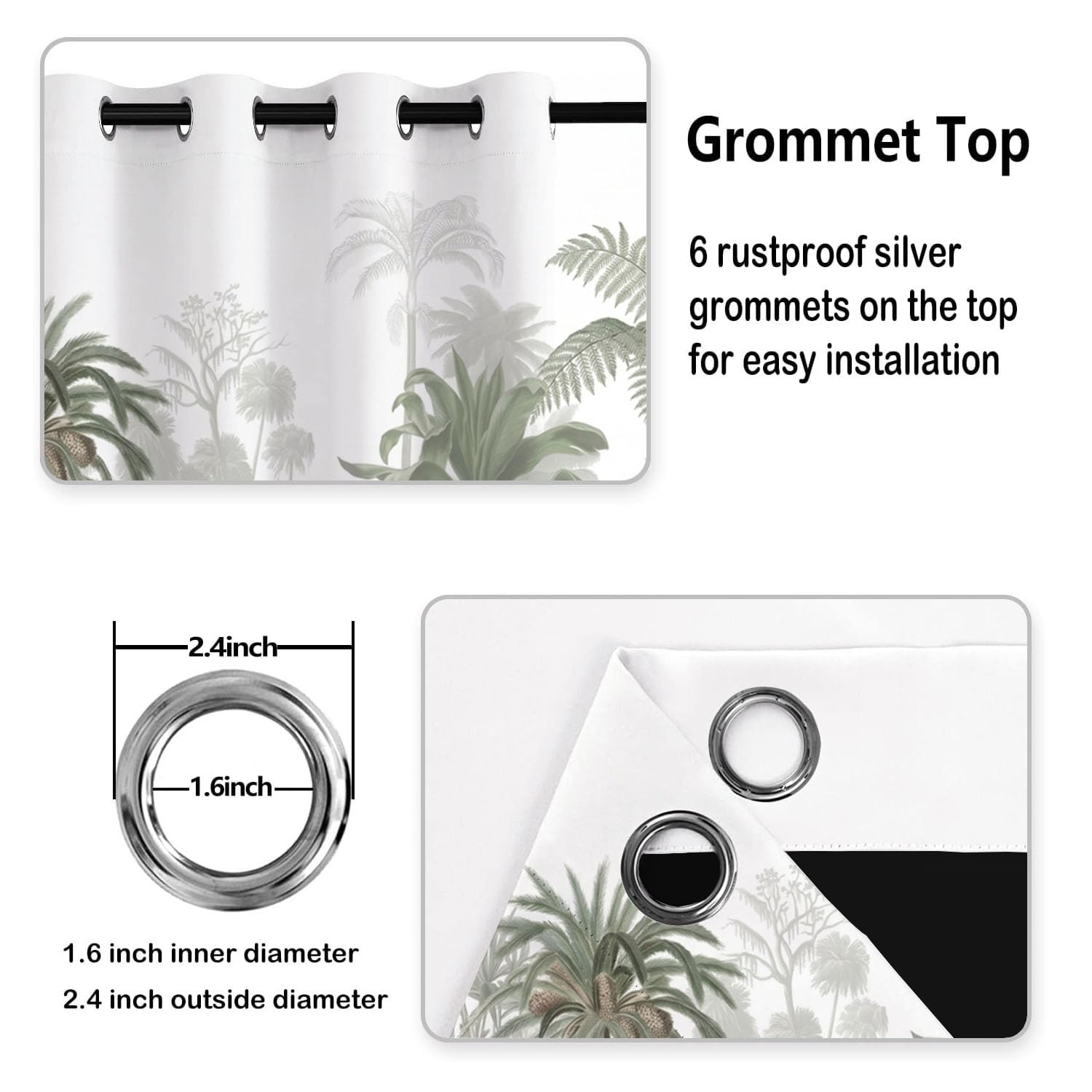 Rideaux Occultants Palmiers Monstera Deliciosa Cactus, Rideau Occultant Thermique Isolant Vert, Rideau Imprimé Style Tropical Rétro Avec Oeillets Pour Chambre, Salon, Lot De 2 Rideaux 140 X 225 cm