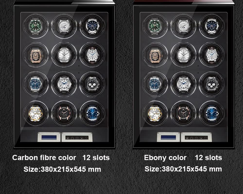 Scatola Carica Orologi Automatica per 9, 12 E 24 Orologi, Scatola Rotante per Orologi A Carica Automatica con Schermo LCD E Telecomando, Serratura A Impronta Digital(Venatura D'Ebano-4+0)
