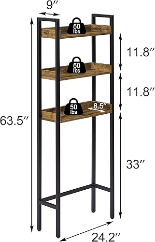 Miniatura 3 de VECELO Almacenamiento sobre el inodoro, organizador de baño industrial de 3 niveles con patas ajustables, estantes multifuncionales, gran capacidad,