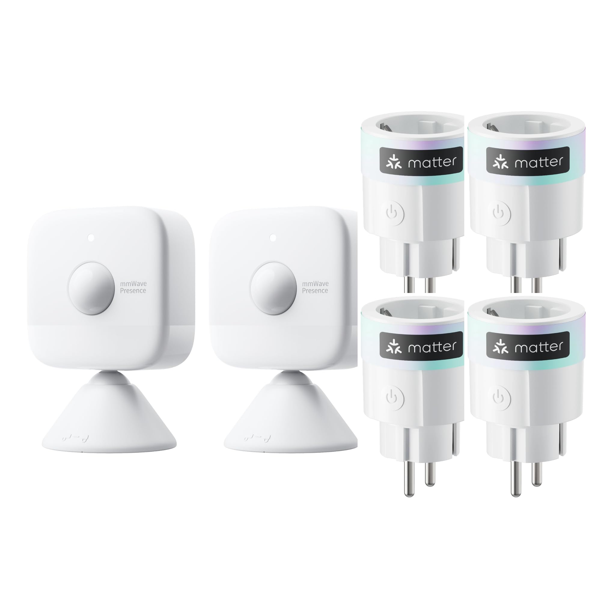 SwitchBot Plug Mini Matter + mmWave Presence Sensor Bundle, 2-teiliges Smart-Home-Set, smarte Steckdose mit Verbrauchsmessung & Präsenz-/Bewegungsmelder, WLAN/Bluetooth, 16A Typ F