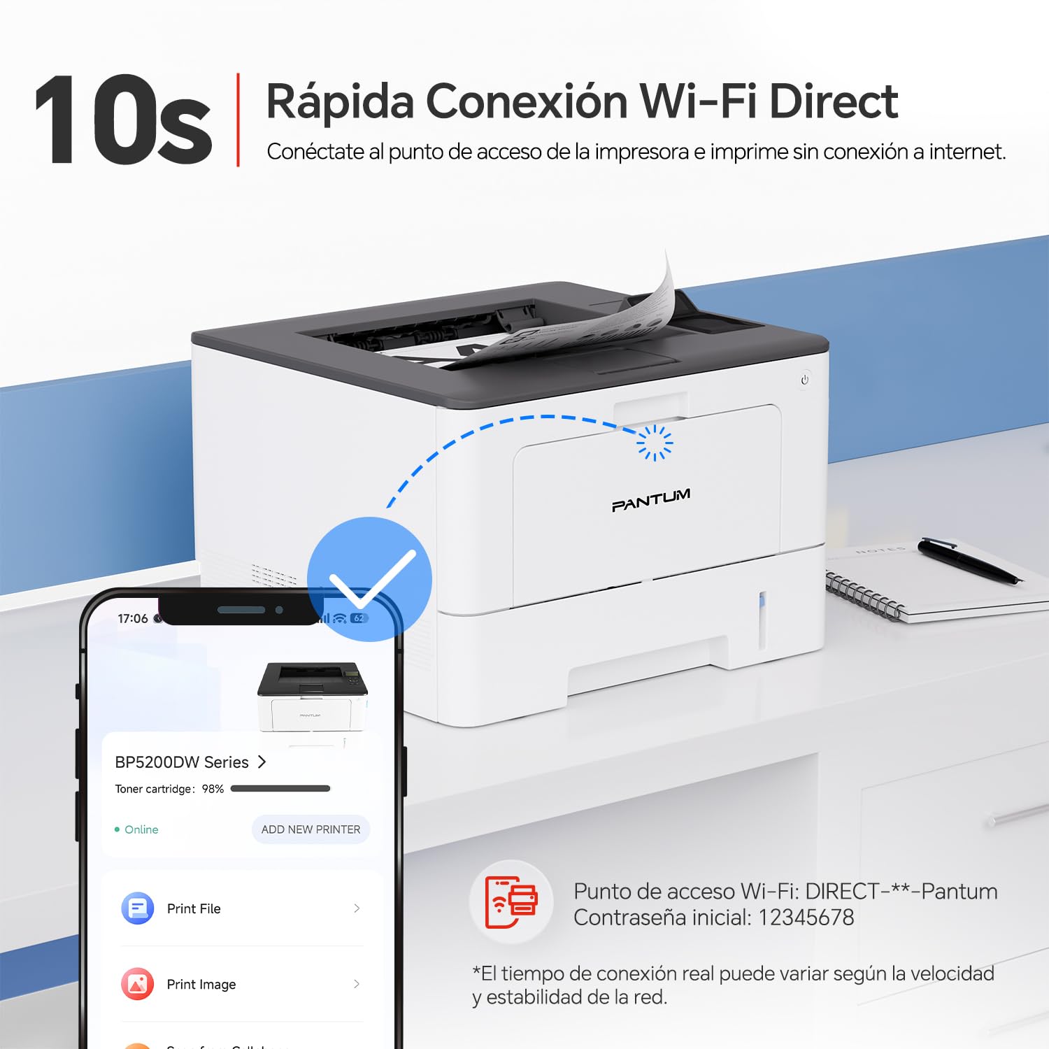 PANTUM BP5200DW Impresora Láser Monocromo 42ppm, Impresión a Doble Cara Automática, WiFi, Red y USB, Controlador en 1 Clic, Incluye Tóner Inicial 3.000 Páginas