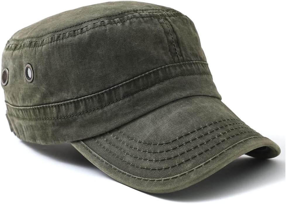 2 Pack Men's Cotton Military Caps Cadet Army Caps Vintage Flat Top Cap - Image 4