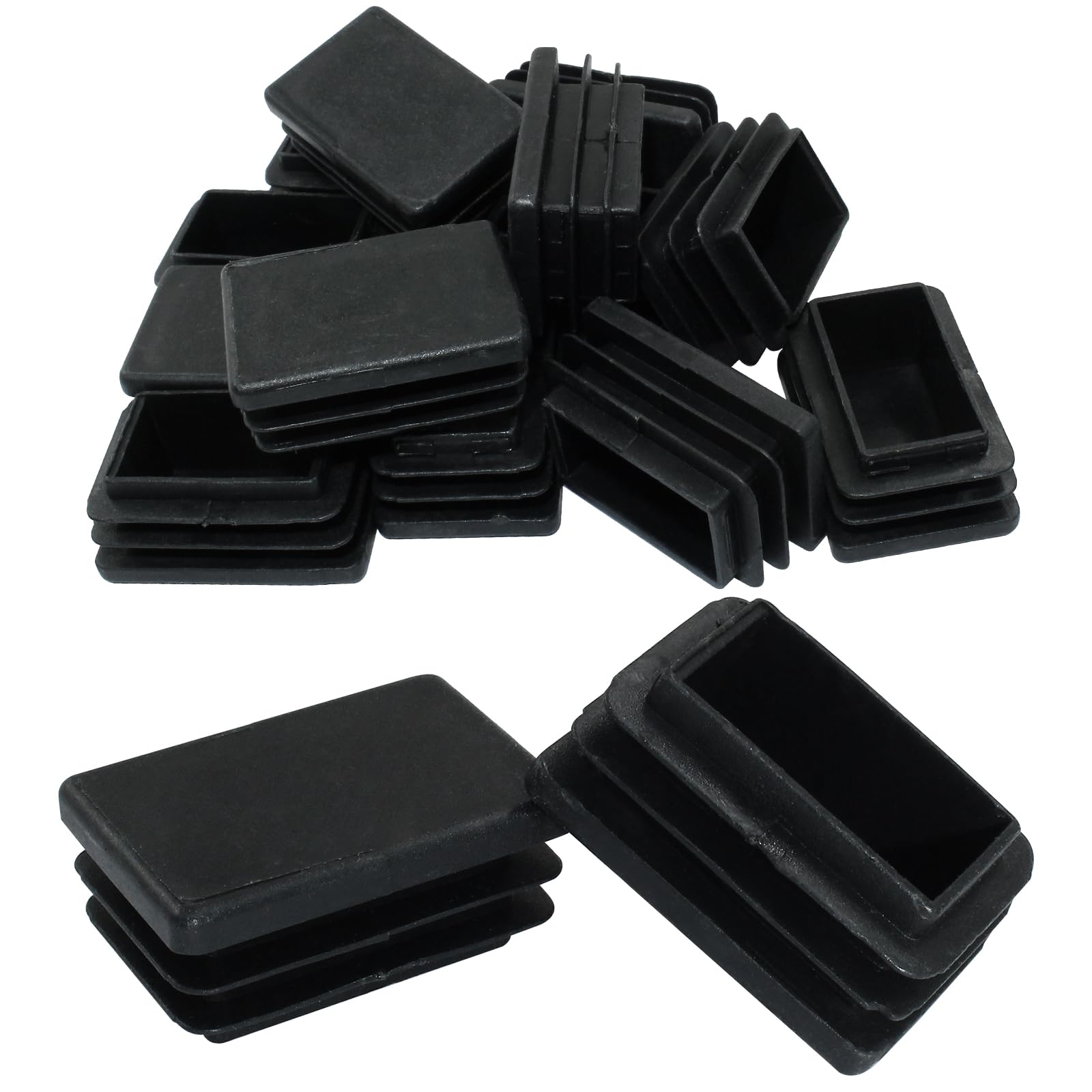 Kemcatui 20Pcs Rectangle End Caps, 1 1/2x1 Inch Rectangular Tubing Plugs Black Plastic Plug Insert, Rubber Tube Protectors for Chair, Desk, Pipe (38×