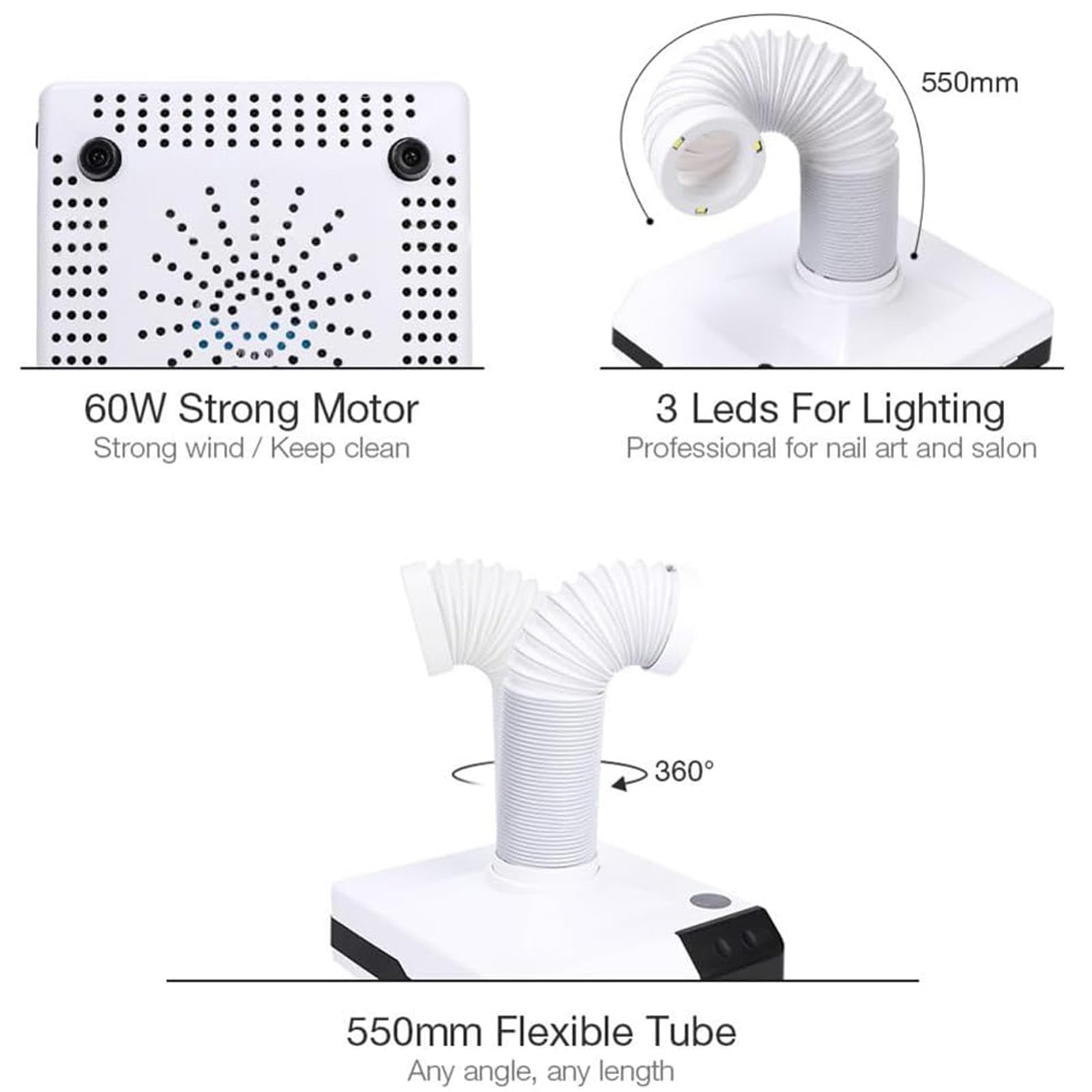 Aspiratore per Polveri per Lucidatura da Tavolo, Aspirapolvere per Lucidatura Dentale per Unghie con 3 Luci LED, Due Modi di Utilizzo, Tubo Flessibile con Rotazione a 360° per Laboratorio