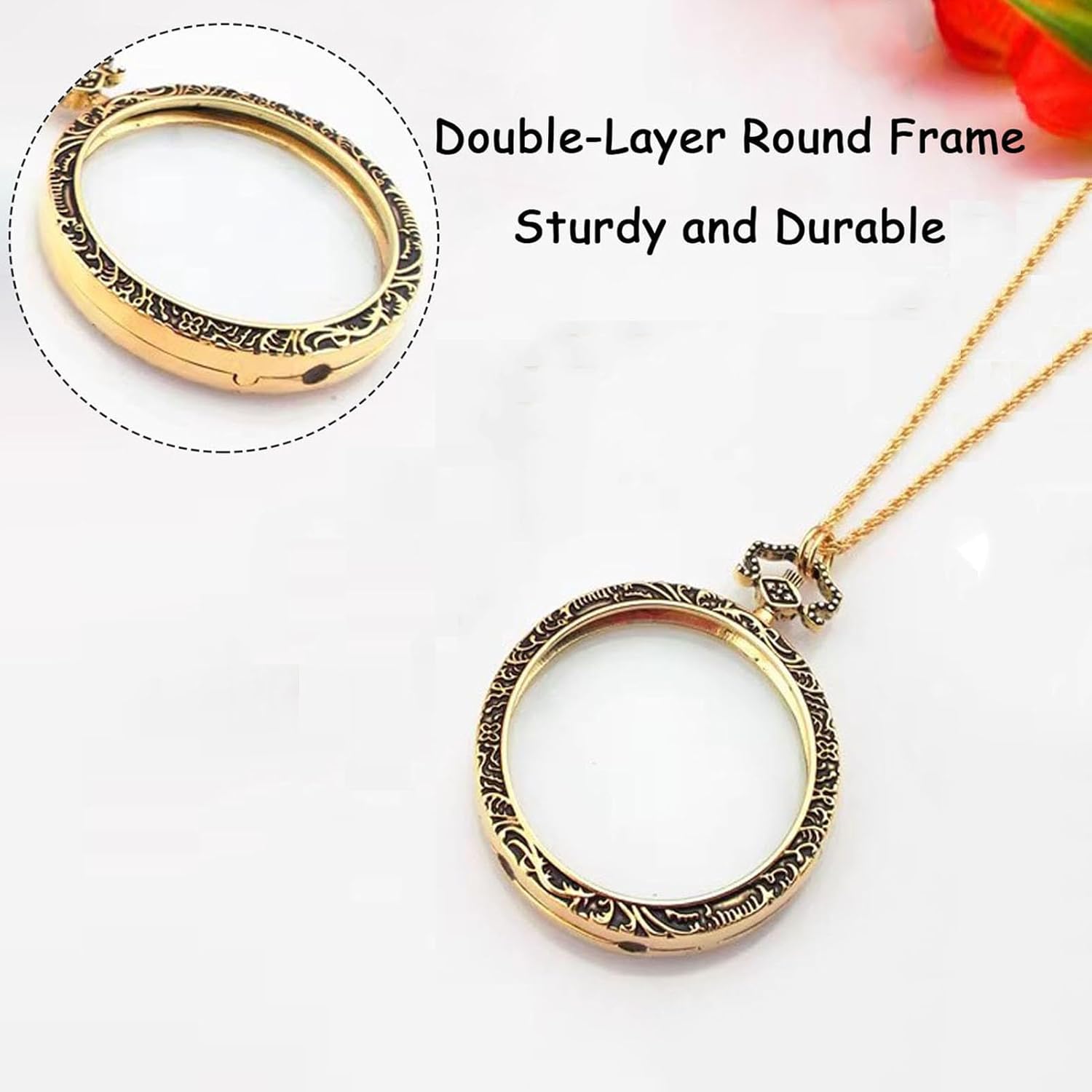 Magnifying Glass Necklace for Women 10X Magnifiers with 40mm Diameter Glass Magnification Lens Pendant Magnifying Loupe Monocle for Reading, Double-Sided Pattern - Image 6