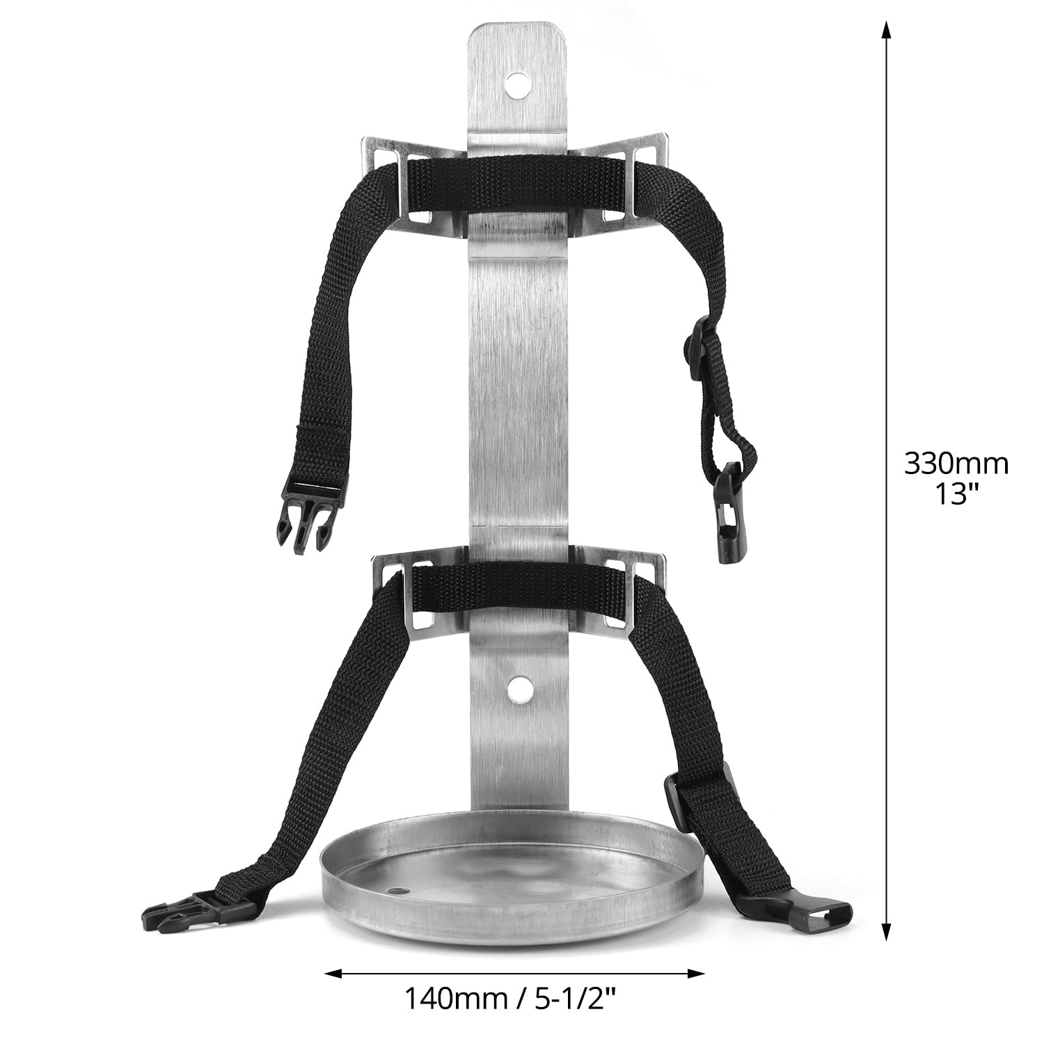 QWORK Paquete de 2 soportes de metal para extintor de incendios, soporte de pared de acero inoxidable resistente compatible con extintores de incendios de 6 a 9 libras, correas ajustables, para el