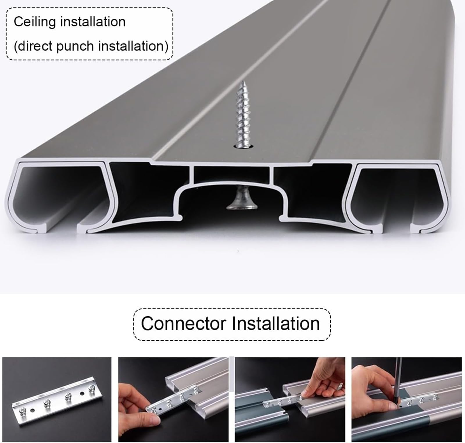 Generico Sistema di binari per Tende, Sistema di binari per Tende Silenzioso - Doppio Binario da 3 m, Montaggio a soffitto per Soggiorno, Camera da Letto, Bagno, divisorio per Ambienti e soluzioni PE