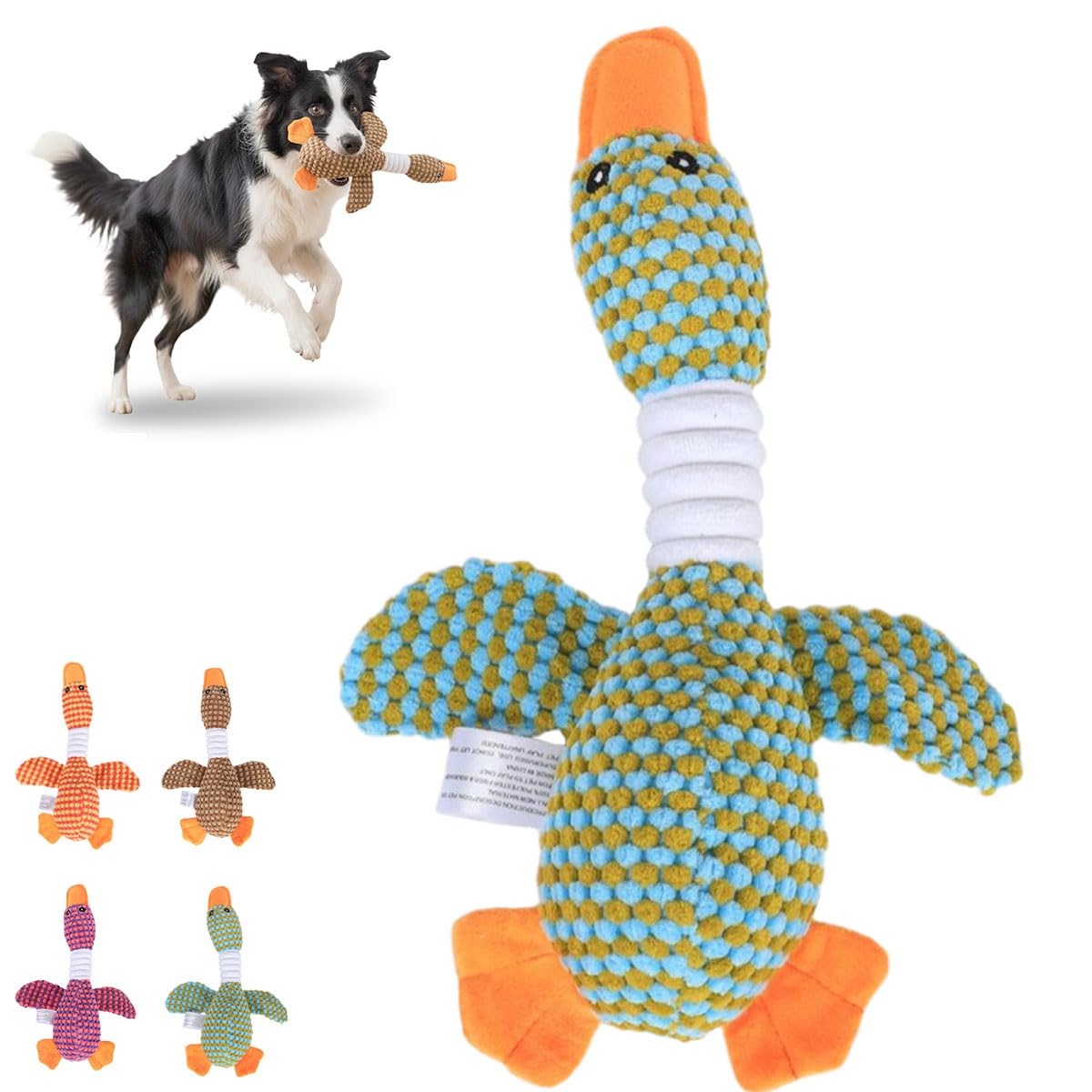 Indestructible Robust Goose Dog Toys, Squeaky Dog Toys to Keep Them Busy, Robust Goose Dog Squeak Chew Toy for Large Small Dogs, Plush Dog Toy for Heavy Chewers (Green)
