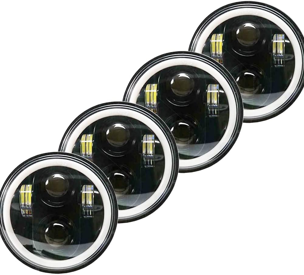 4pcs 5 3/4" 5.75Inch Headlights with High Low Beam Amber Turn Signal White DRL Halo Ring,Replacement For H5006 Light