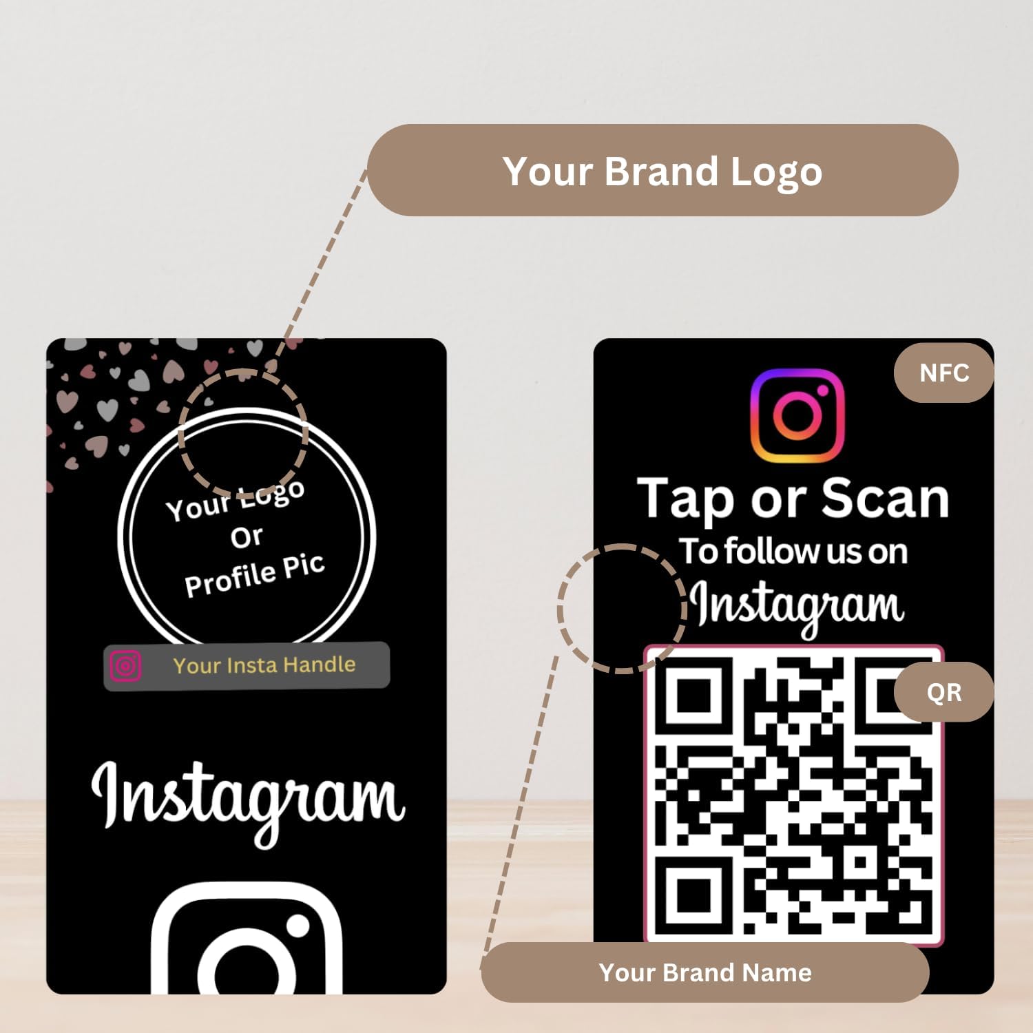 Custom Instagram NFC Card | With QR | With Logo & handle | 4K UV Printed | Black 2