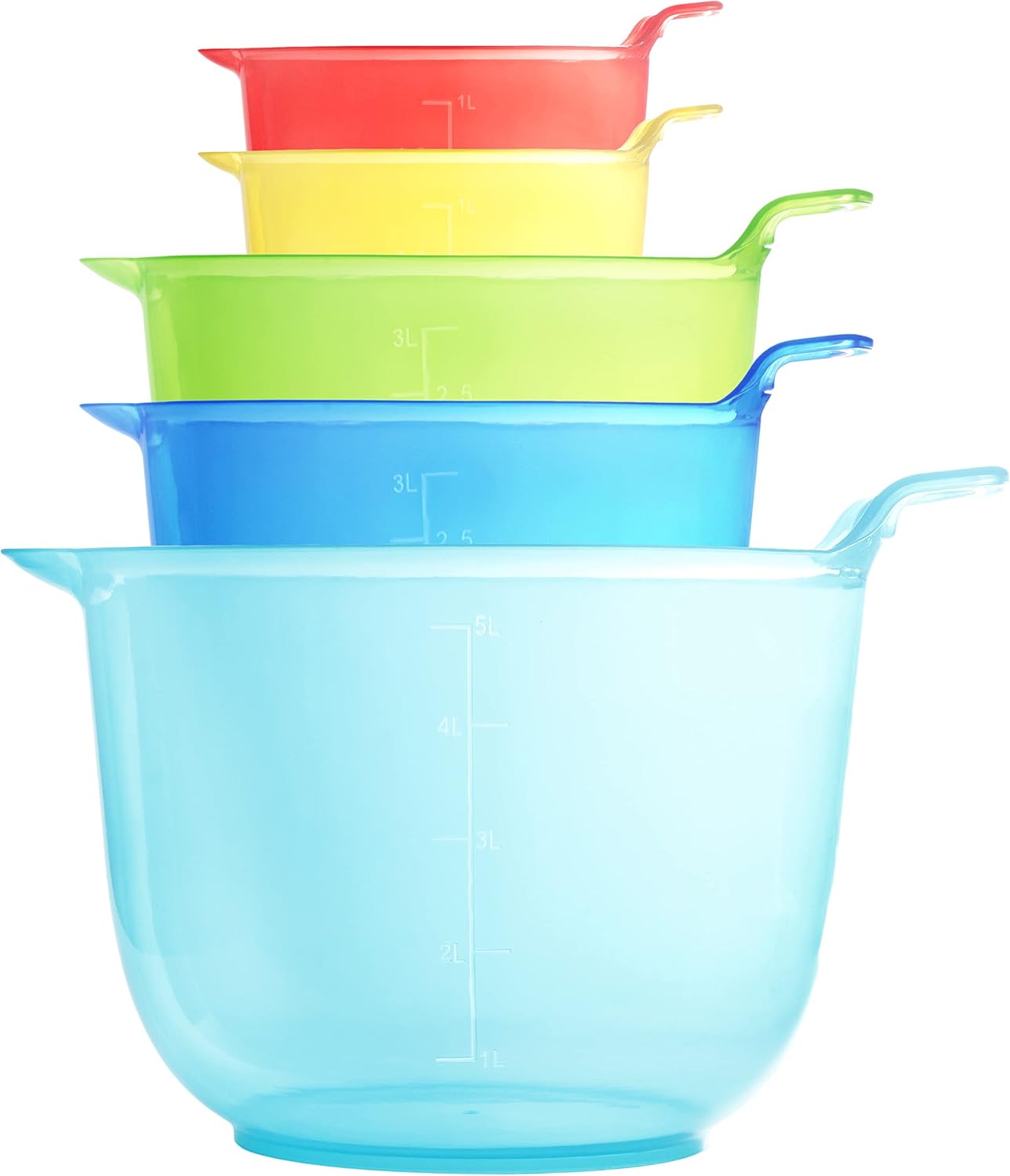 Youngever 5 Pack Plastic Mixing Bowls Set, Large Measuring
