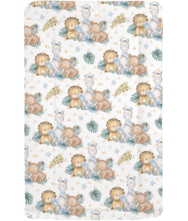 Baby Nursery Waterproof Soft Padded Changing Mat Raised Soft Edges Easy Wipe Clean Nappy Change Pad Cute Lovely Animal Design for Girl Boy (Safari Friends) — image 1
