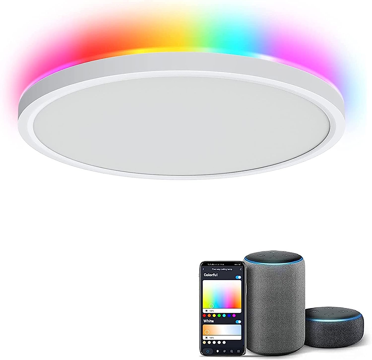 COLBOR LED Ceiling Light, 24W RGB Ceiling Lamp(White) Dimmable with Remote Control/APP WiFi 3000~6500K Waterproof Compatible with Alexa Google for Living Room Bedroom Kitchen Hallway