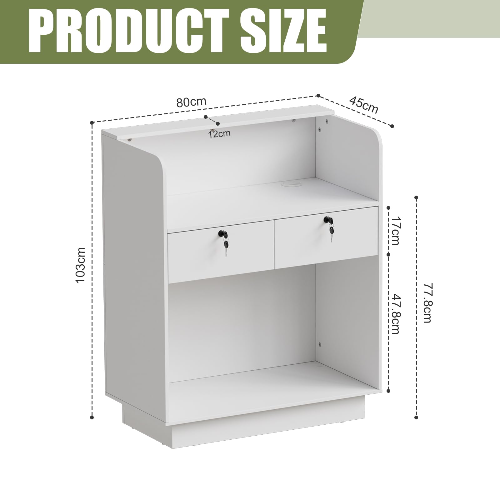 MSFE Mueble Recepción con LED, Mostrador de Recepción Pequeña,Mesa de Oficina con Estantes Ajustables,Cajón con Cerradura,Mostrador de Tienda, Mostrador de Venta,103X80X45cm,para Oficina, cafetería