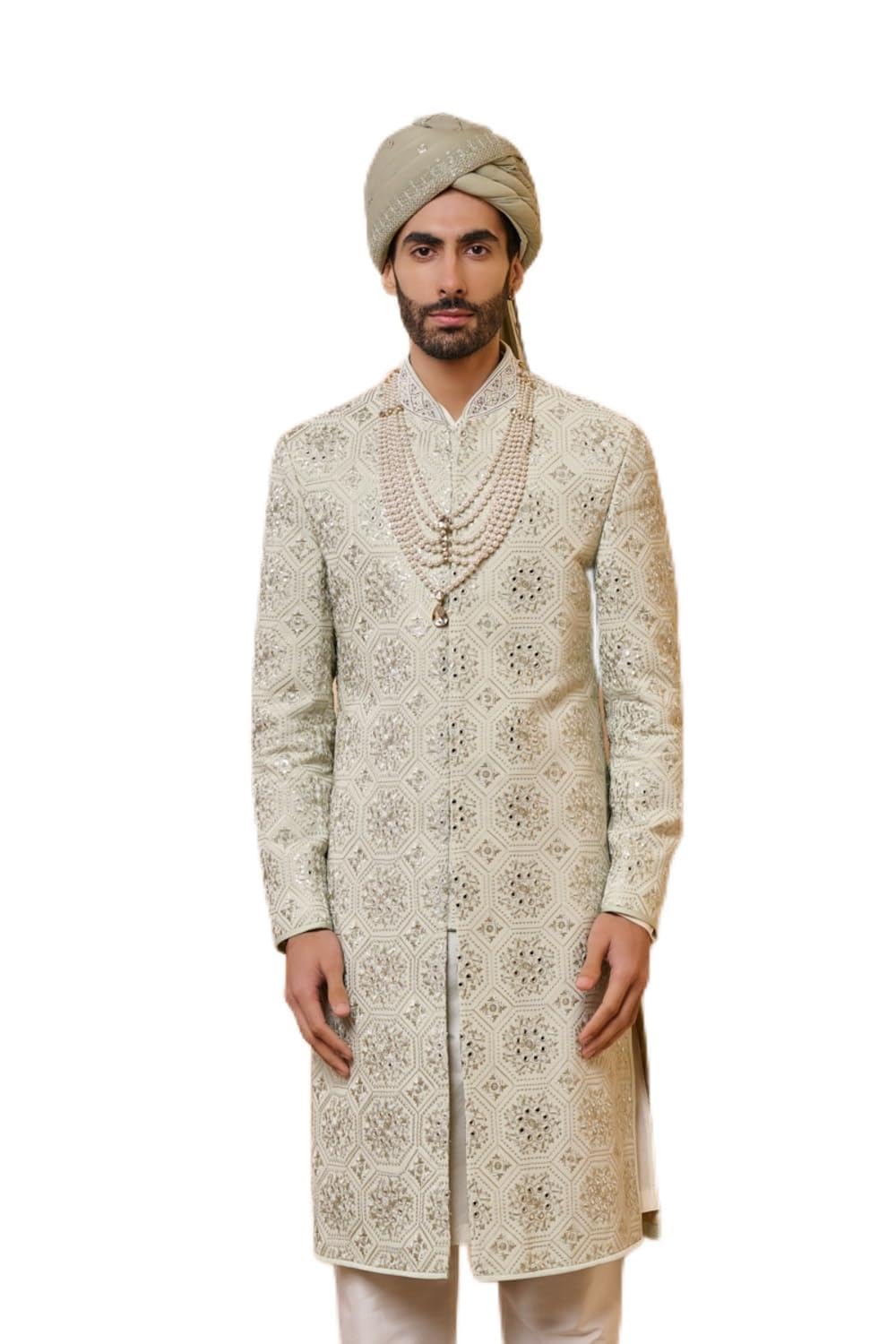Green Georgette Sherwani For Men-image-13
