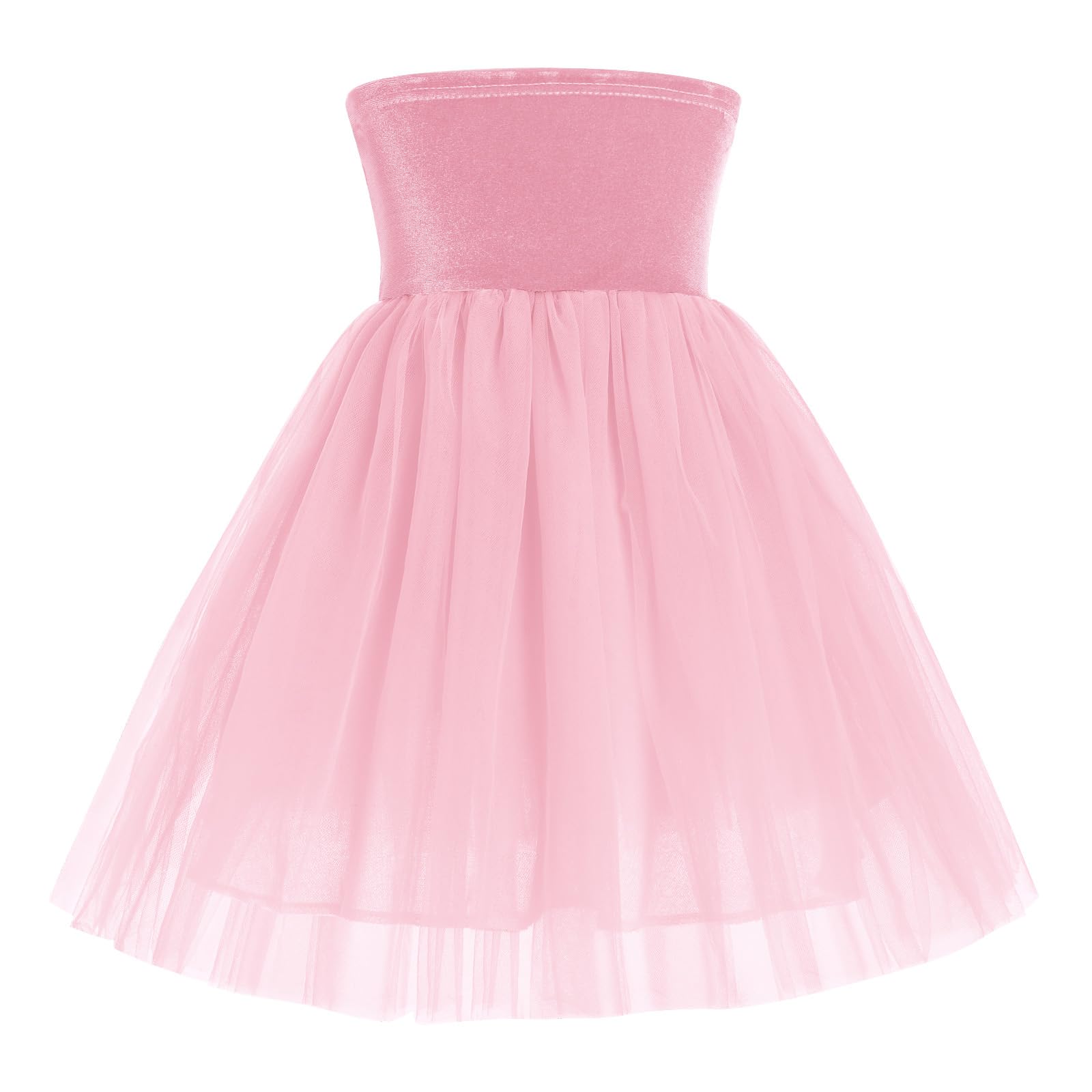 Toddler Baby Girls Velvet Christmas Dress Sleeveless Strapless Mesh Ruffle Dress Tube Fancy Party Twirl Dresses Fall Winter Outfits + Headband + Armbands Pink Velvet Baby Dress Tutu Pink 12-18 Months