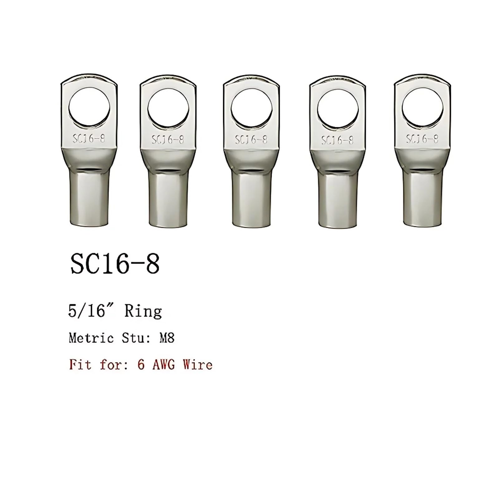 Conector de terminación anular, Terminal de crimpado de anillo de cobre aislado, serie SC, paquete de 100-2000 unidades(Sc16-6 100pcs,1 Lot(100 PCS))
