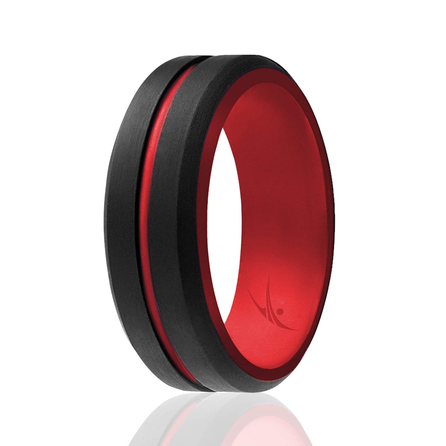 ROQ Silicone Wedding Ring for Men - Mens Silicone Rubber Wedding Bands - Engraved Middle Line Beveled Edge Style - Duo Colors Collection - Silicone Rings for Active Lifestyle