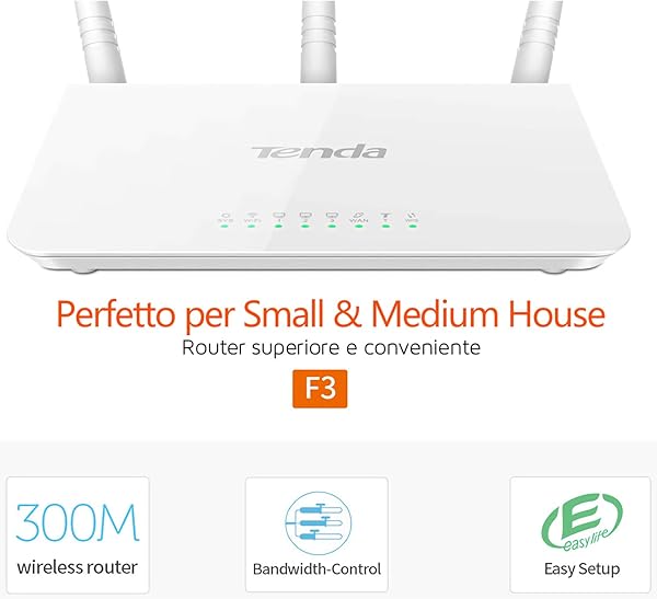 Tenda F3 N300 Router Wi Fi 300 Mbps a 2 4 GHz 4 10100M Porti 3 5dBi Antenne Wireless OnOff Power OnOff WPS