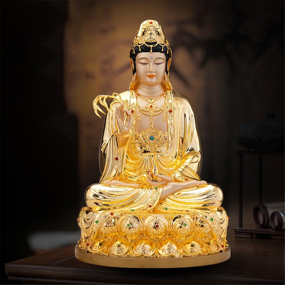 Figuras de Budas Estatua de Buda de Cobre Puro Dorado for decoración del hogar, Estatua sentada, Entrada de Sala de Estar, decoración Feng Shui Budas Decorativos(Medio)