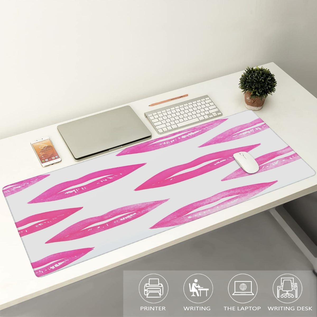 Large Mouse Mat Abstract Lips Lover Computer Mousepad with Non-Slip Rubber Base Waterproof Mouse Pad Desktop Keyboard Pad for Gamer,Home School Laptop Office Accessories,16x35.5in