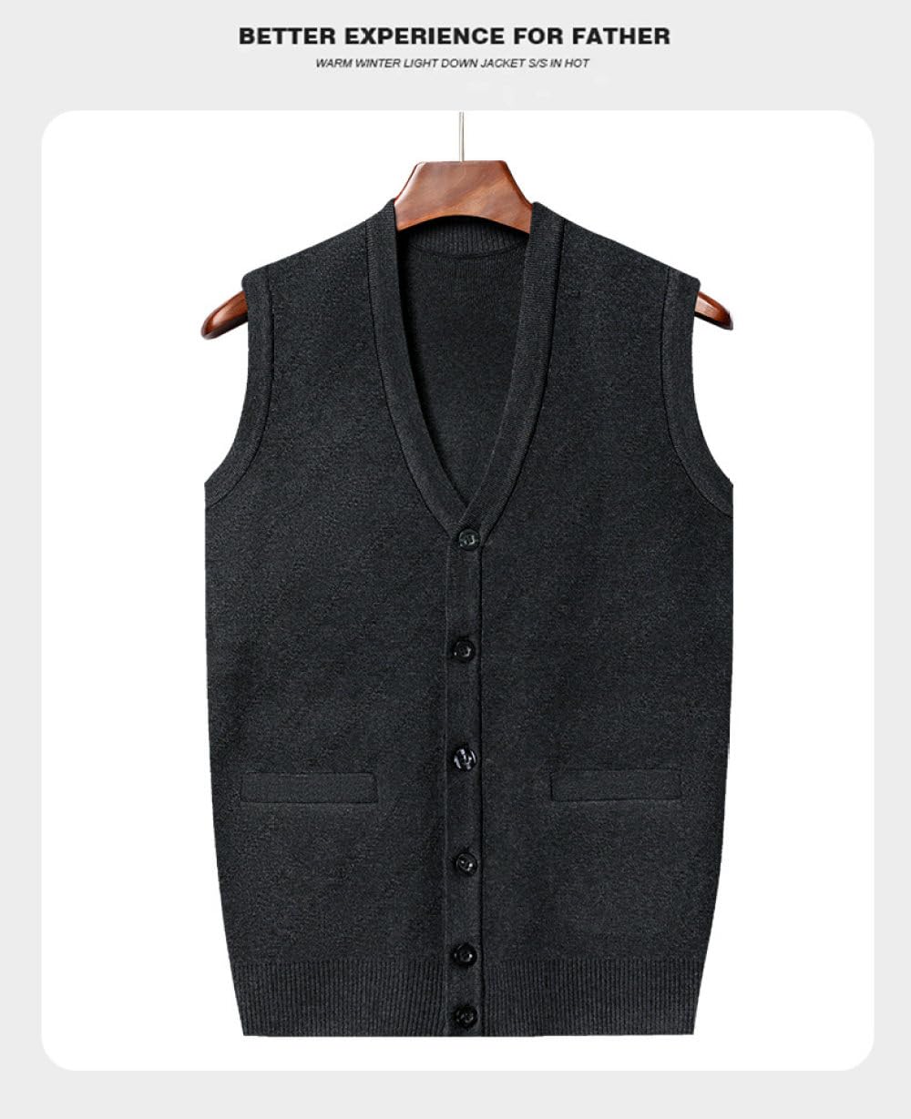 Sweater Vest,Herren-Strickpullover Weste Modisch Gestreift Jacquard V-Ausschnitt Ärmellos Knöpfe Strickjacke Weste Klassische Business-Strickweste Herbst-Winter Warme Strick-Tanktops
