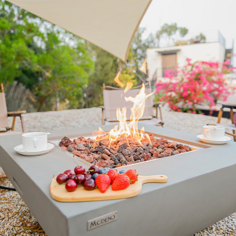 Westport Concrete Fire Pit - 34" x 34" Modern Fire Pit & Outdoor Fireplace Includes Lava Rocks for Garden, Deck & Indoor Heating