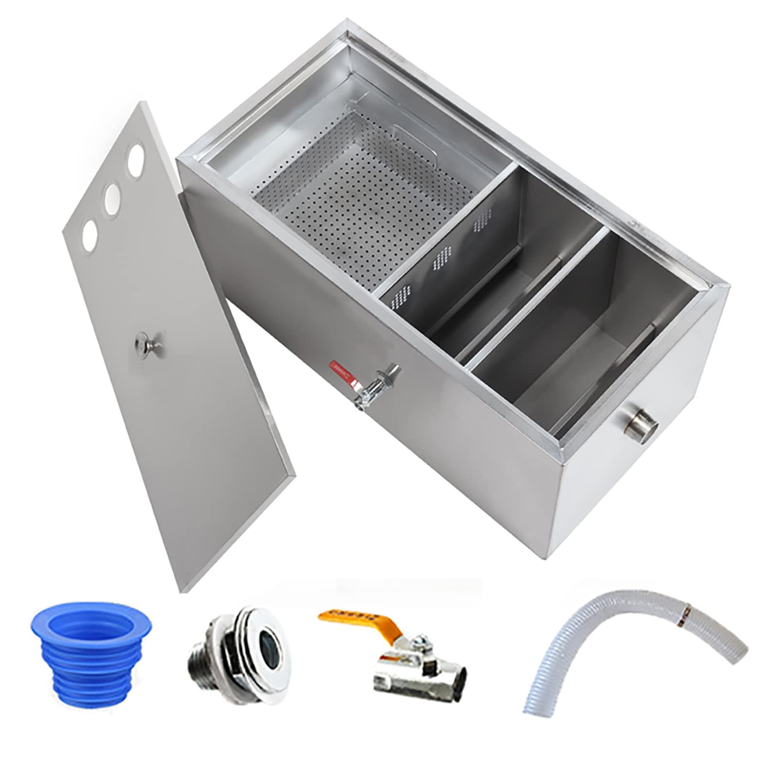 RENJJPBO Stainless Steel Grease Trap Interceptor - Effective Waste Oil-Water Separator for Kitchen, Restaurant, Factory - 40x25x23cm Size