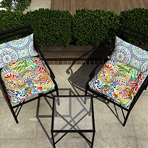 Lvtxiii Outdoor/Indoor Tufted Seat Cushion, Decorative Wicker Chair Pads All Weather Seat Cushion Sets For Patio Garden Home Office Furniture, 19”X19”X5”, Round Back, Pack Of 2, Paisley Multi #TOP4