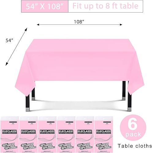 Miniatura 2 de Paquete de 6 manteles de plástico desechables de alta calidad de 54 x 108 pulgadas, manteles de plástico para fiestas, manteles desechables para