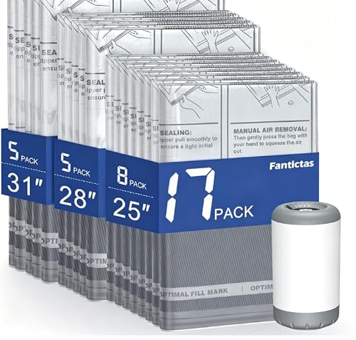 Fantictas Travel Vacuum Storage Bags with Rechargeable Air Pump, 17 Pack Portable Space Saver Bags, Compression Bags for Clothing, Bedding, Seasonal Storage & Packing Bags for Moving