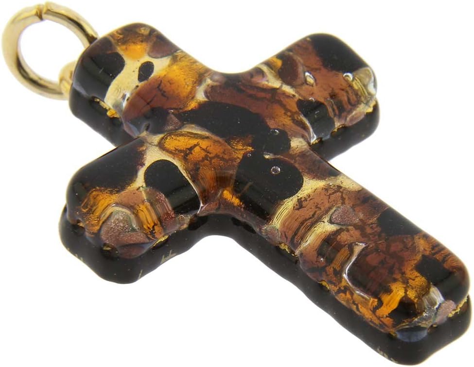 Glass Of Venice Murano Glass Venetian Reflections Cross Pendant - Topaz Gold