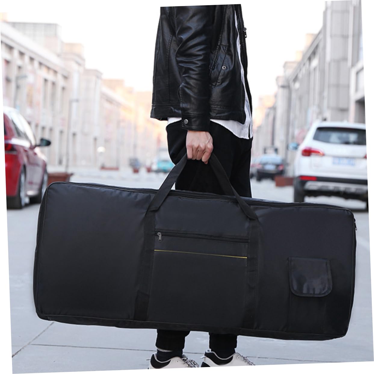 ibasenice Borsa per Tastiera 61 Tasti Oxford Nero, Tracolla Regolabile, Custodia Versatile per Uso come Borsa o Zaino Elegante