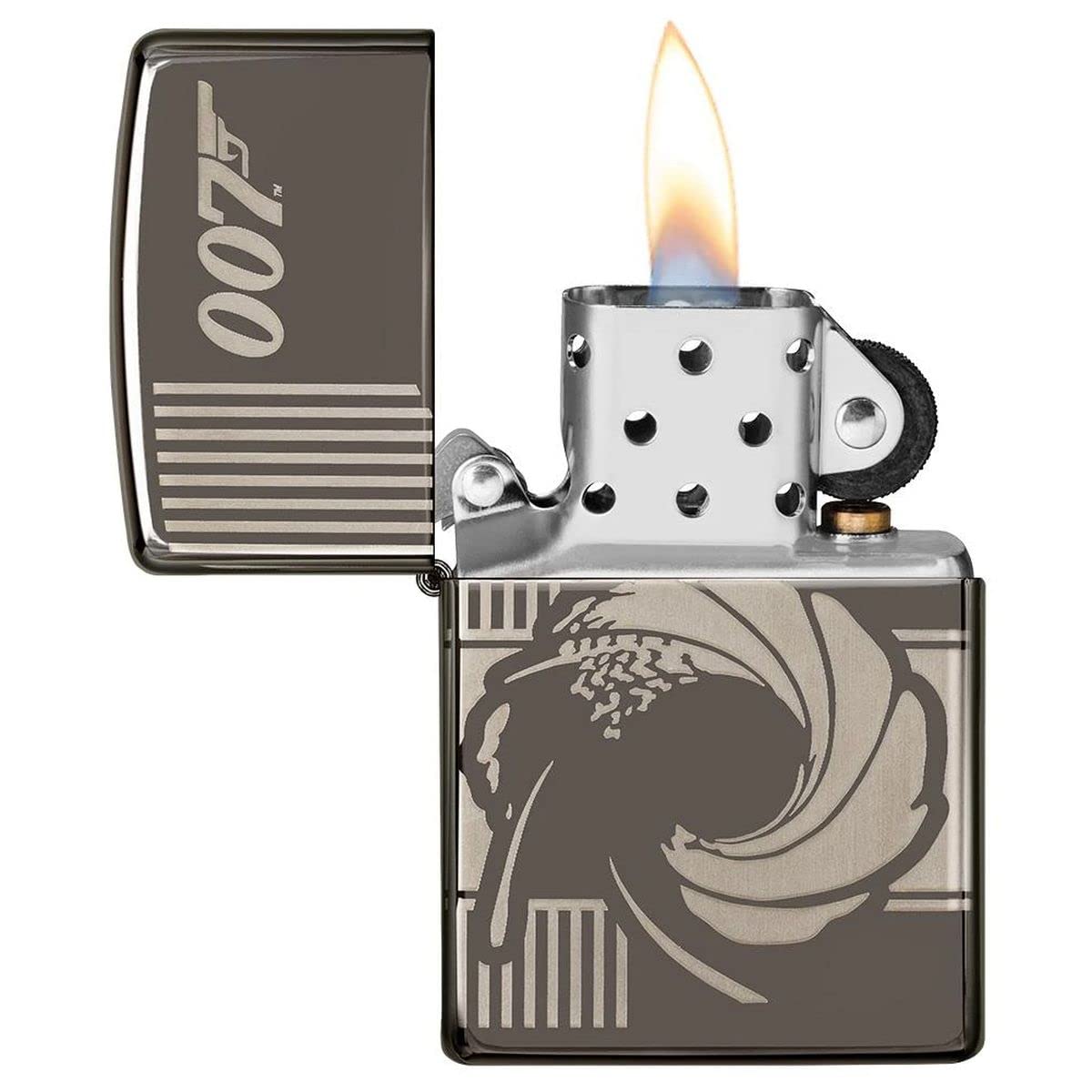 Zippo - Briquet tempête, Motif Impact de Balle James Bond 007, Noir (Black Ice), Gravure Laser 360°, Rechargeable, réutilisable, Design Coupe-Vent, boîte Cadeau, fabriqué aux États-Unis