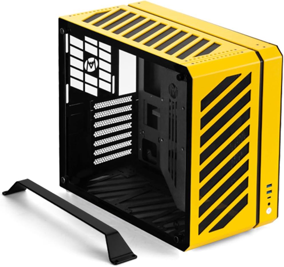 Mechanic Master C34Pro Compact Desktop PC Case with Carry Handle | 360mm AIO Support, ATX/E-ATX (27cm Width), Long GPU Compatibility, Modular Design & Switchable 5-Slot Mode (Vitality Yellow)