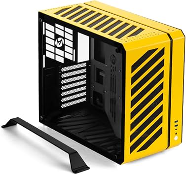 Mechanic Master C34Pro Compact Desktop PC Case with Carry Handle | 360mm AIO Compatible ATX/E-ATX 27cm Wide Long GPU Compatibility Modular Design & Switchable 5 Slot Mode Vitality Yellow