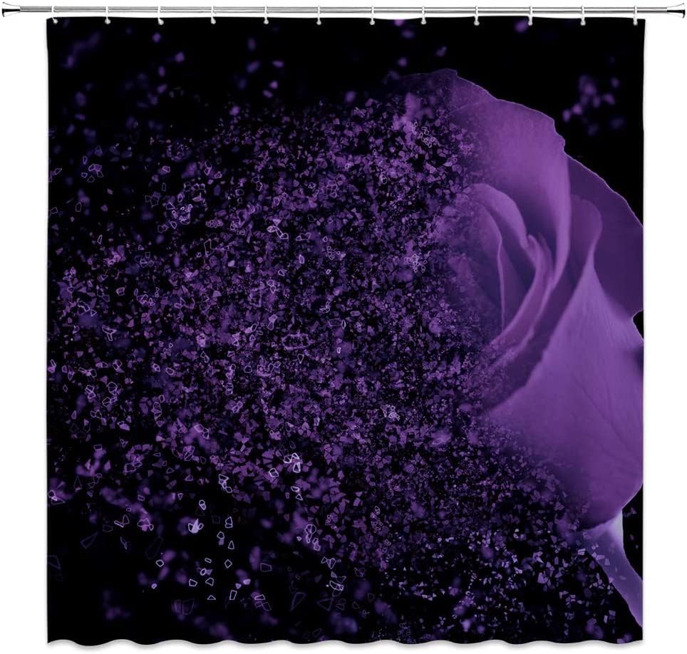 AMFD Purple Rose Shower Curtain Fantasy Dream Flower Magic Glamorous Black Bathroom Curtains Decor Polyester Fabric Include Hooks (70" WX70 H)