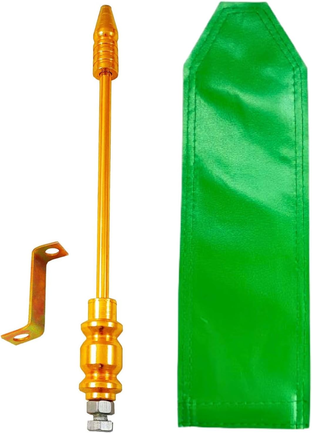 Golden Car Flag Rod with Bracket and Cover (Golden) for All Car Models/Judgement Rod/Corner Rod (Green)