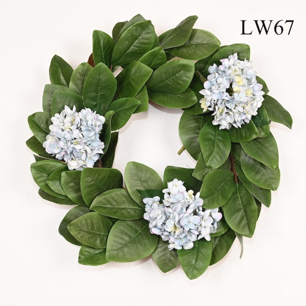 22 Inch Faux Hydrangea Wreath, Handcrafted Everyday Door Wreath with Lush Greenery and Full Flower Clusters for Front Door, Wall, Mantel Decor, Year Round Farmhouse Home Decor