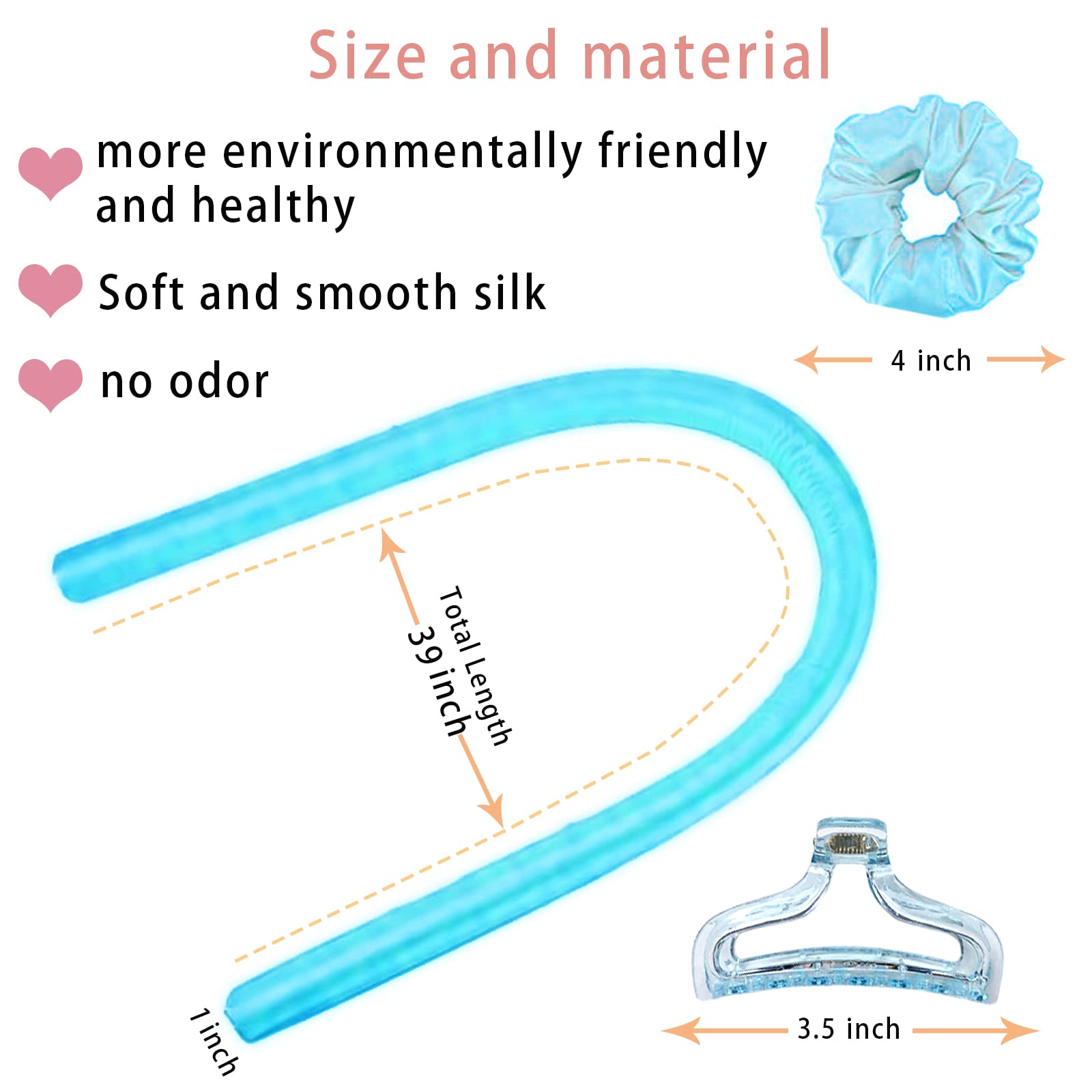 Heatless Curls,Heatless Hair Curlers for Long Hair,Heatless Curls Headband to Sleep in,Overnight no Heat Curling Rollers Styling Tool Set for Girls and Women (Blue)