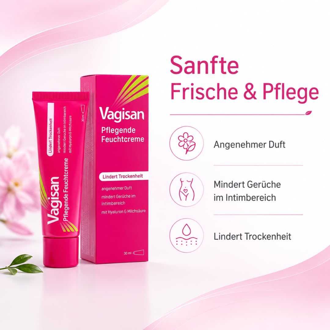 Vagisan Pflegende Feuchtcreme 30 ml, mit Pharma Perle Duschgel (3x) | Pflegende Intimcreme mit Hyaluron, Milchsäure, Squalan und Haferextrakt für die äußere Intimhaut