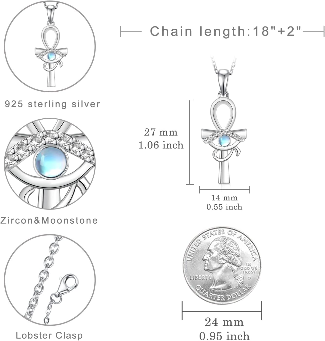 Ankh Necklace 925 Sterling Silver Eye of Horus Necklace Ancient Egyptian Jewelry Ankh Jewelry Gifts for Women - Image 6