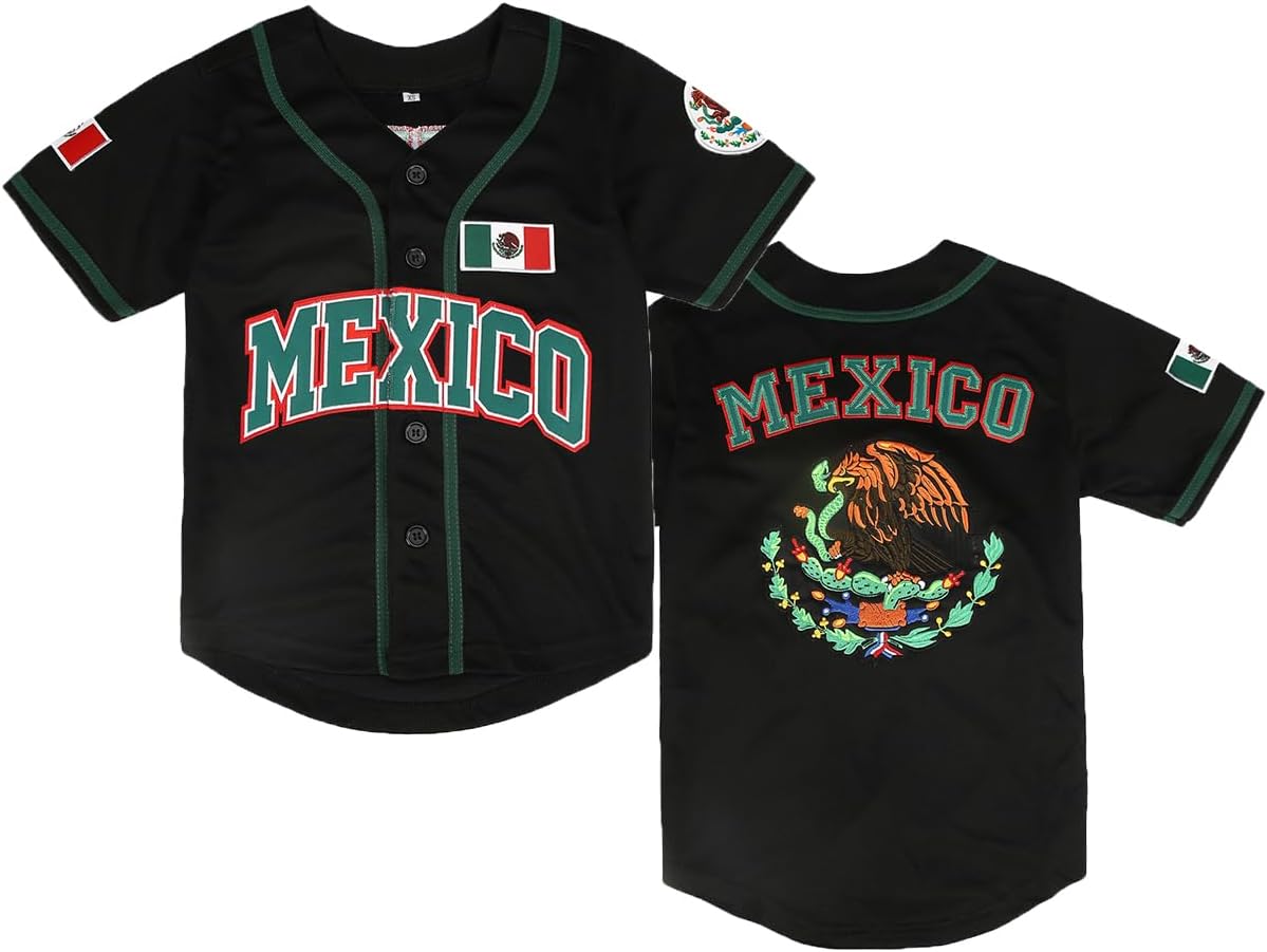 Youth Mexico Jersey #7 Blank Button Down Short Sleeve Stitched Boys' Baseball Shirts Kids Size XS-XL