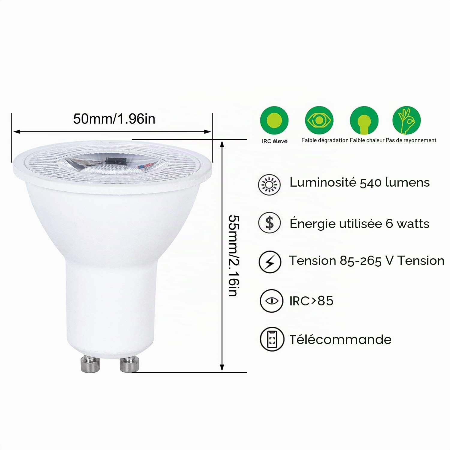 Ampoule LED GU10 Spot Ampoules 6W Changement De Couleur RGBW Dimmable Par 21Touches Télécommande RGB Blanc Chaud 2700K 540LM 50W Ampoules Halogènes Equivalent (Pack of 12)