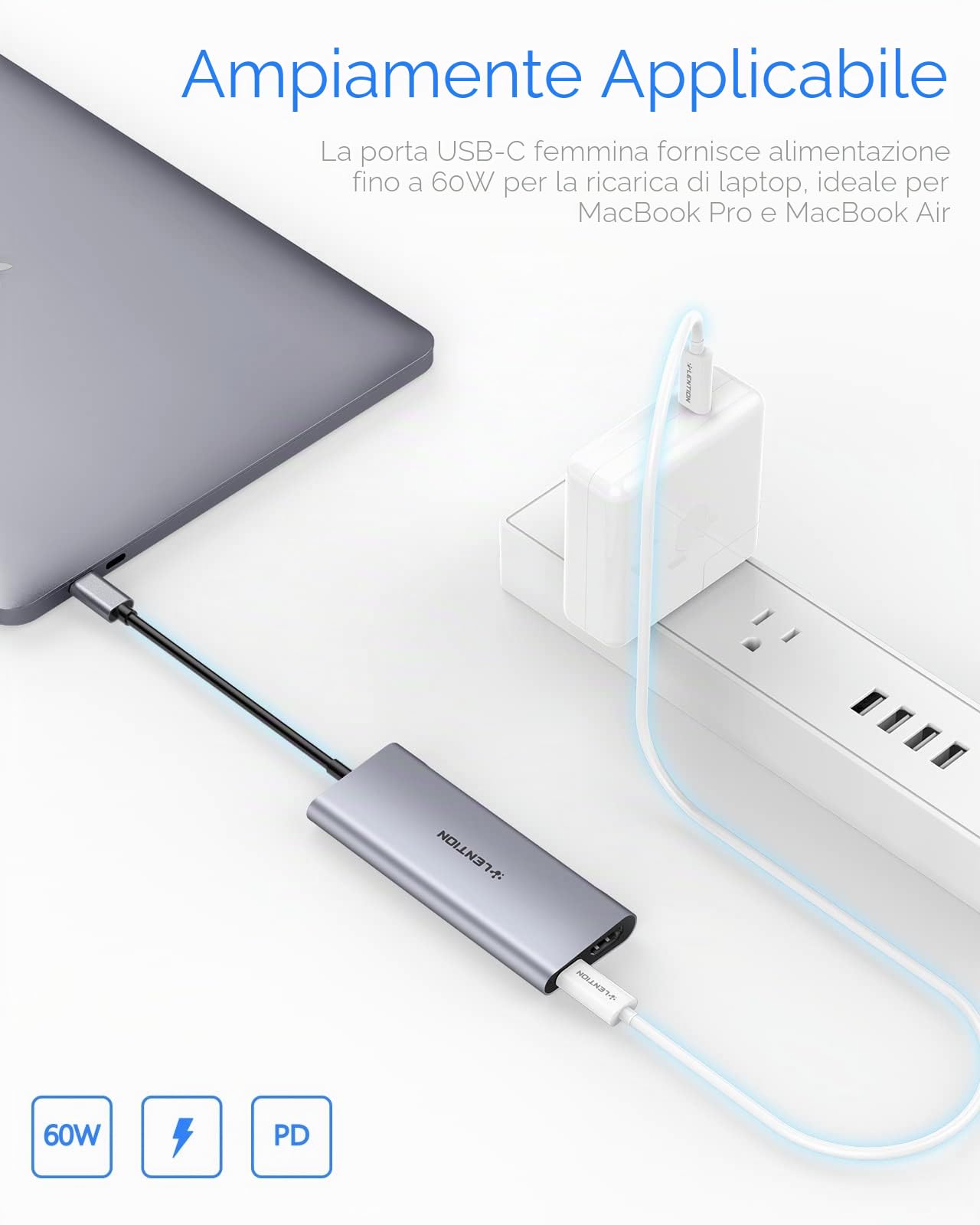LENTION Hub USB C HDMI 4K, 4 Porte USB 3.0, PD 100W Ricarica di Tipo C, Adattatore per 2023-2016 MacBook Pro M2 M1, Mac Air, iPhone 15 Plus Pro Max, Surface PRO 9, Chromebook (C35H, Grigio Spazio)