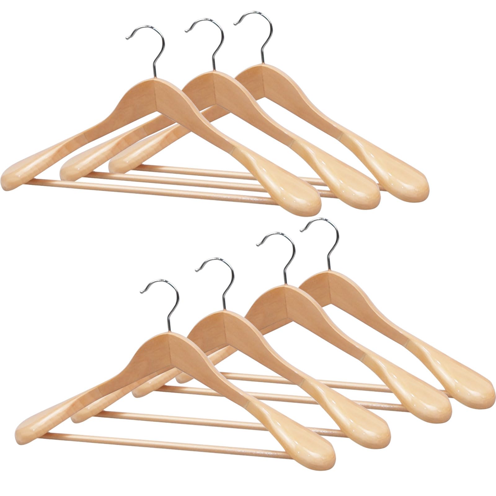 Wide Shoulder Wooden Hangers, 7 Pcs Wood Hangers, Heavy Duty Suit Hanger Wood Clothes Hangers with Smooth Finish 360° Swivel Hook for Dress, Jacket, Pants, Heavy Clothes