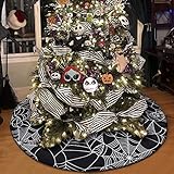 yuboo Black Halloween Christmas Tree Skirt with Spider Web,48 Inches Black Halloween Ornaments for X