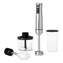 Amazon Basics – Frullatore a Immersione Manuale Multi-Velocità da 1000 Watt con Accessori, con Cavo, Colore Argento